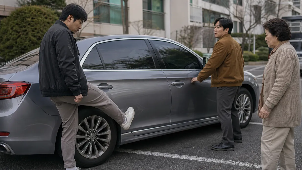 주차 다툼 뒤 차량을 발로 찬 의뢰인의 재물손괴 무죄 대응